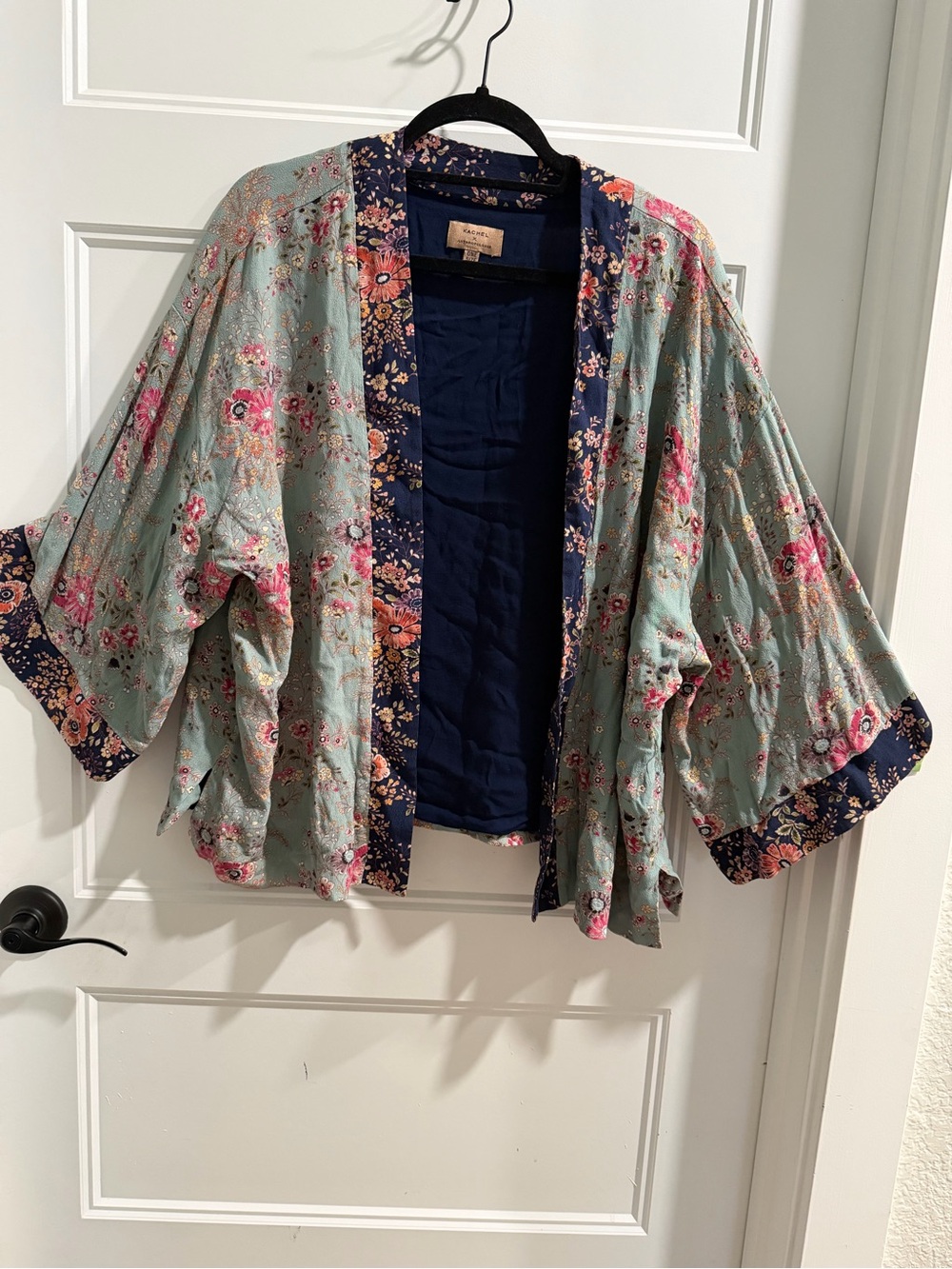 Anthropologie x Kachel-Floral Trim Open Flyaway Kimono Vibes, ONE SIZE, No Belt - Picture 3 of 6